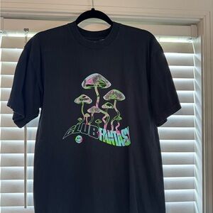 Black Graphic T-Shirt with Colorful Mushroom Design